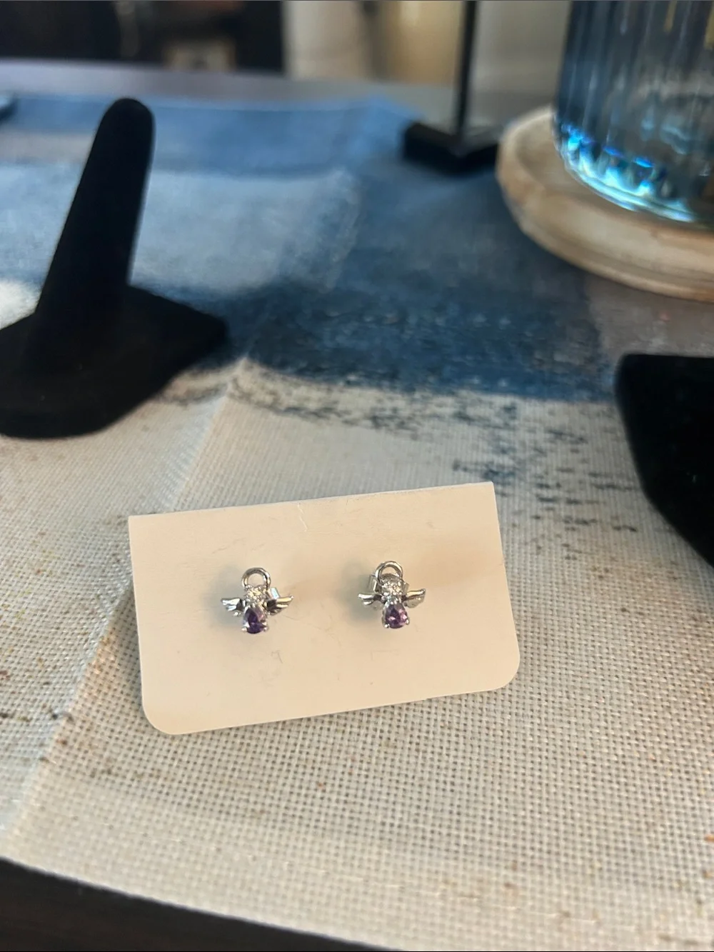 Silver Angel Pendant Necklace & Earrings with Purple Stone. BUNDLE 3 for $30 - Picture 2 of 3